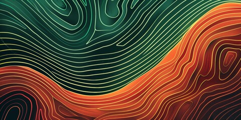A green and brown line drawing of a wave with orange and brown accents - stock background.