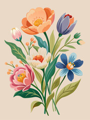 Obraz na płótnie Canvas Watercolor Flowers: Vector Illustration