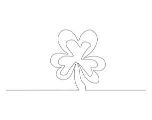 Continuous Line Drawing Of Cloverleaf. One Line Of Cloverleaf. Leaf Continuous Line Art. Editable Outline.