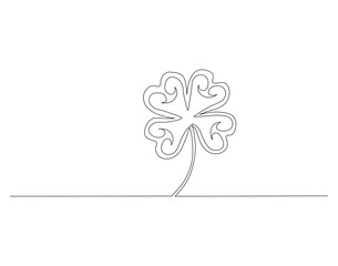 Continuous Line Drawing Of Cloverleaf. One Line Of Cloverleaf. Leaf Continuous Line Art. Editable Outline.