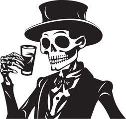 Sip on Innovation: Drunken Skeleton Vector Black Icon Skeleton's Spirit: Dynamic Vector Logo in Black