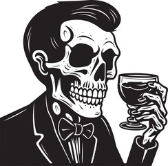 Cheers to the Night: Drunken Skeleton Vector Black Logo Icon Drunken Skeleton: Breathing Life into Vector Logo Design
