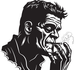 Roll with Creativity: Frenkestein's Black Vector Cannabis Icon High-Quality Design: Frenkestein Smoking Cannabis Logo in Black