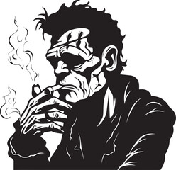 Puff in Style: Frenkestein's Black Cannabis Logo Vector Elegance in Smoke: Frenkestein Smoking Cannabis Vector Design