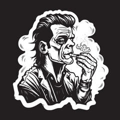 Naklejka premium Roll with Artistry: Frenkestein Smoking Cannabis Vector High-Quality Essence: Frenkestein's Black Cannabis Logo