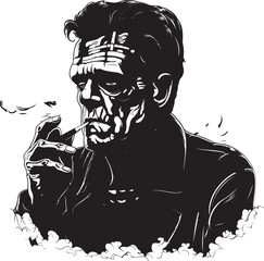 Unveiling the Green: Frenkestein Smoking Cannabis Vector Design Puff with Class: Frenkestein's Black Cannabis Logo Icon