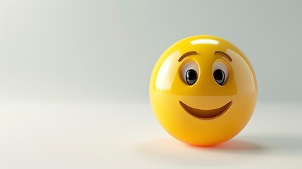 3D rendition of a yellow smiley face against a clean white backdrop, radiating positivity and happiness