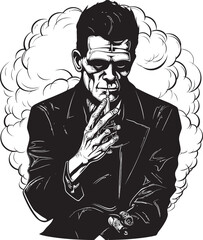 High on Style: Frenkestein Smoking Cannabis Black Logo Inhale Creativity: Frenkestein Cannabis Vector Black Icon Design