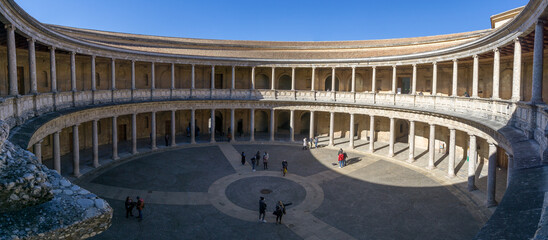 Courtyard in Palacio de Carlos V at Alhambra, Granada, Andalusia, Spain