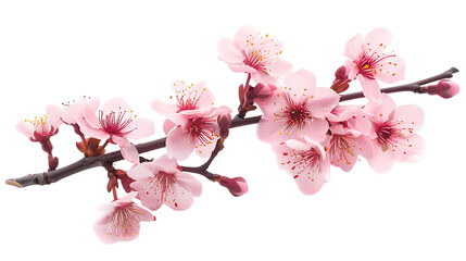 The natural colors of sakura on the flower stalk are isolated on a transparent background.