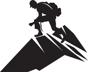 Peak Performance: Mountain Climber Black Logo Design Summit Ascent: Man Climbing Mountain Vector Black Logo Icon
