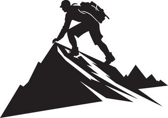 Path to Victory: Man Climbing Mountain Black Logo Vector Peak Performance: Mountain Climber Black Logo Design