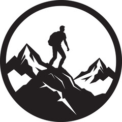 Triumph Over Terrain: Man Climbing Mountain Vector Black Icon American Muscle: Car Vector Black Logo Icon Design