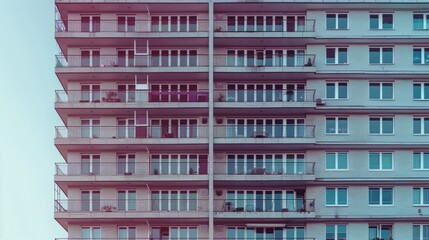 Obraz premium Apartment building, building, full of Windows, front view, front lens, pure white background