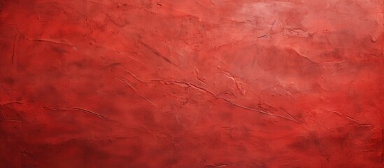 A closeup of a textured red wall with hints of brown, amber, magenta, and carmine creating a unique pattern. The wall contrasts with peach flooring and electric blue accents - obrazy, fototapety, plakaty