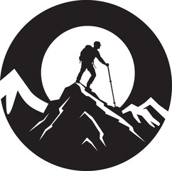 Scaling Success: Mountain Climber Black Logo Design Thrill of Triumph: Man Climbing a Mountain Vector Icon in Black