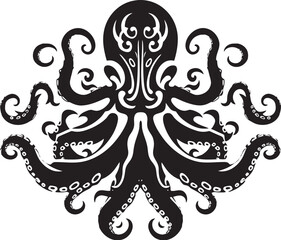 Oceanic Serenity: Octopus Mandala Art in Black Vector Cosmic Connection: Octopus Mandala Black Logo Design