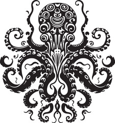Ethereal Harmony: Octopus Mandala Black Logo Tranquil Symmetry: Octopus Mandala Art Vector Black Icon