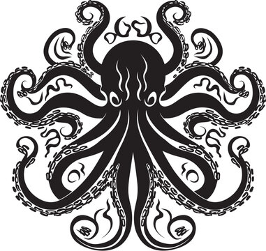 Oceanic Serenity: Octopus Mandala Art in Black Vector Cosmic Connection: Octopus Mandala Black Logo Design
