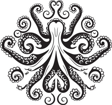 Cosmic Connection: Octopus Mandala Black Logo Design Intricate Elegance: Octopus Mandala Art Vector Icon