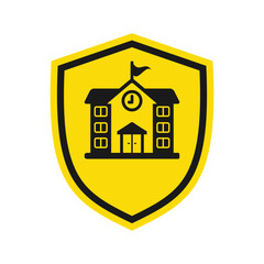 Shield icon with school. Illustration