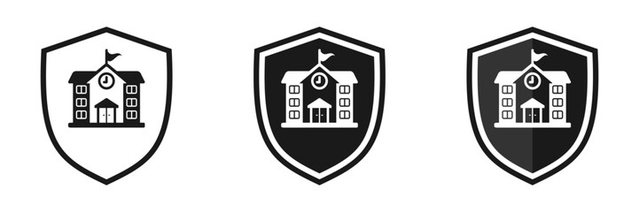 Set of shield icons with school. Illustration