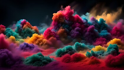 a billowing cloud of colored dust or smoke, rainbow, vivid