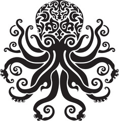 Mystical Octopus Mandala: Vector Black Logo Icon Design Oceanic Serenity: Octopus Mandala Art in Black Vector