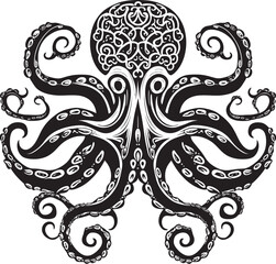 Tranquil Symmetry: Octopus Mandala Art Vector Black Icon Celestial Spirals: Octopus Mandala Black Logo Design