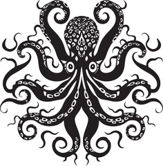 Ethereal Harmony: Octopus Mandala Black Logo Tranquil Symmetry: Octopus Mandala Art Vector Black Icon
