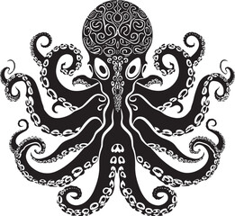 Spirals of Wisdom: Octopus Mandala Art Vector Design Ethereal Harmony: Octopus Mandala Black Logo