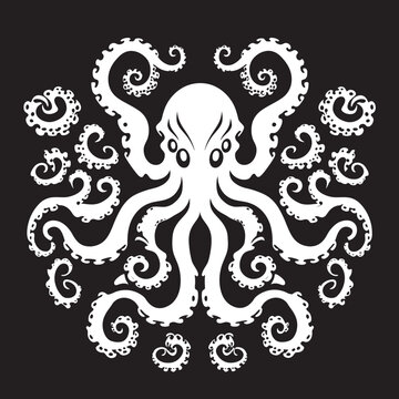 Mystical Meditations: Octopus Mandala Art Vector Icon in Black Mystical Octopus Mandala: Vector Black Logo Icon Design
