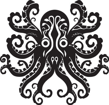 Enigmatic Depths: Octopus Mandala Black Logo Icon Exotic Foliage Elegance: Onekine Tropical Plant Leaves Vector Black Logo