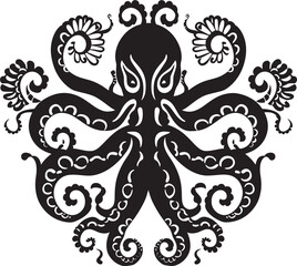 Enchanting Spirals: Octopus Mandal Black Logo Ethereal Beauty: Octopus Mandal Art Vector Black Icon