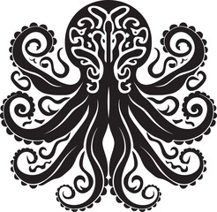 Oceanic Serenity: Octopus Mandala Art in Black Vector Cosmic Connection: Octopus Mandala Black Logo Design