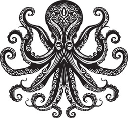 Spirals of Wisdom: Octopus Mandala Art Vector Design Ethereal Harmony: Octopus Mandala Black Logo