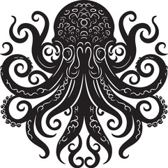 Cosmic Connection: Octopus Mandala Black Logo Design Intricate Elegance: Octopus Mandala Art Vector Icon
