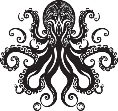 Enigmatic Creation: Octopus Mandal Black Logo Icon Oceanic Harmony: Octopus Mandal Art Vector Design