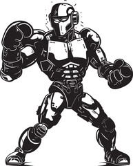 Titanium Champion: Robot Boxer Black Logo Icon Mechanical Fighter: Robot Boxer Vector Black Icon