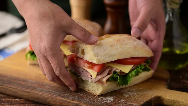 submarine sandwich with turkey and black forest ham