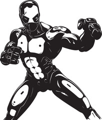 Robotic Combatant: Robot Boxer Vector Black Icon Circuit Champion: Robot Boxer Black Logo Icon Design
