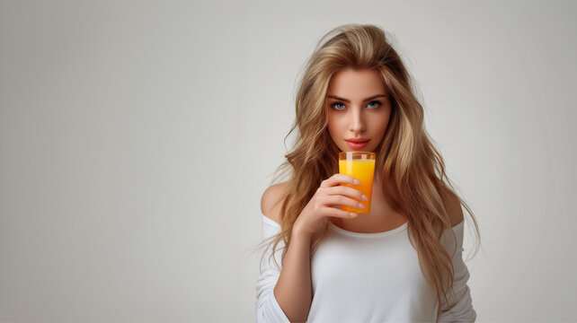 young woman drinking carrot juice