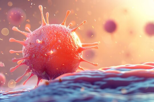 Rendering of a 3D concept for an oncology treatment that kills cancer cells isolated pastel background Copy space