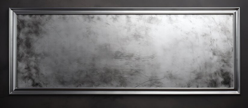 A rectangular metal frame with a grey background is hanging on a black wall, creating a monochrome photography composition with contrasting tints and shades