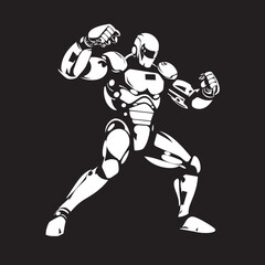 Cybernetic Combatant: Robot Boxer Vector Black Icon Robotic Ringmaster: Robot Boxer Black Logo Icon