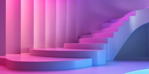 Obraz premium A staircase with pink and blue steps - stock background.
