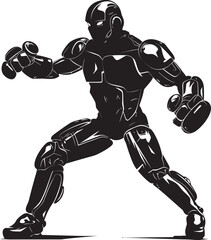 Mechanical Marvel: Robot Boxer Black Logo Icon Design Futuristic Fighter: Robot Boxer Vector Icon in Black