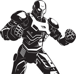 Cybernetic Warrior: Robot Boxer Black Logo Icon Design Futuristic Brawler: Robot Boxer Vector Icon in Black