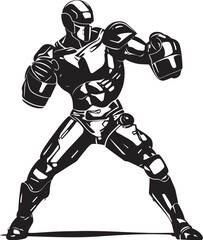 Robo-Champion: Robot Boxer Vector Design Techno Boxer: Robot Boxer Black Logo Design