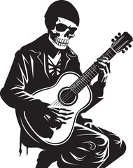 Bony Ballads: Skeleton with Guitar Black Logo Icon Design Guitarist of the Dead: Skeleton Vector Black Logo